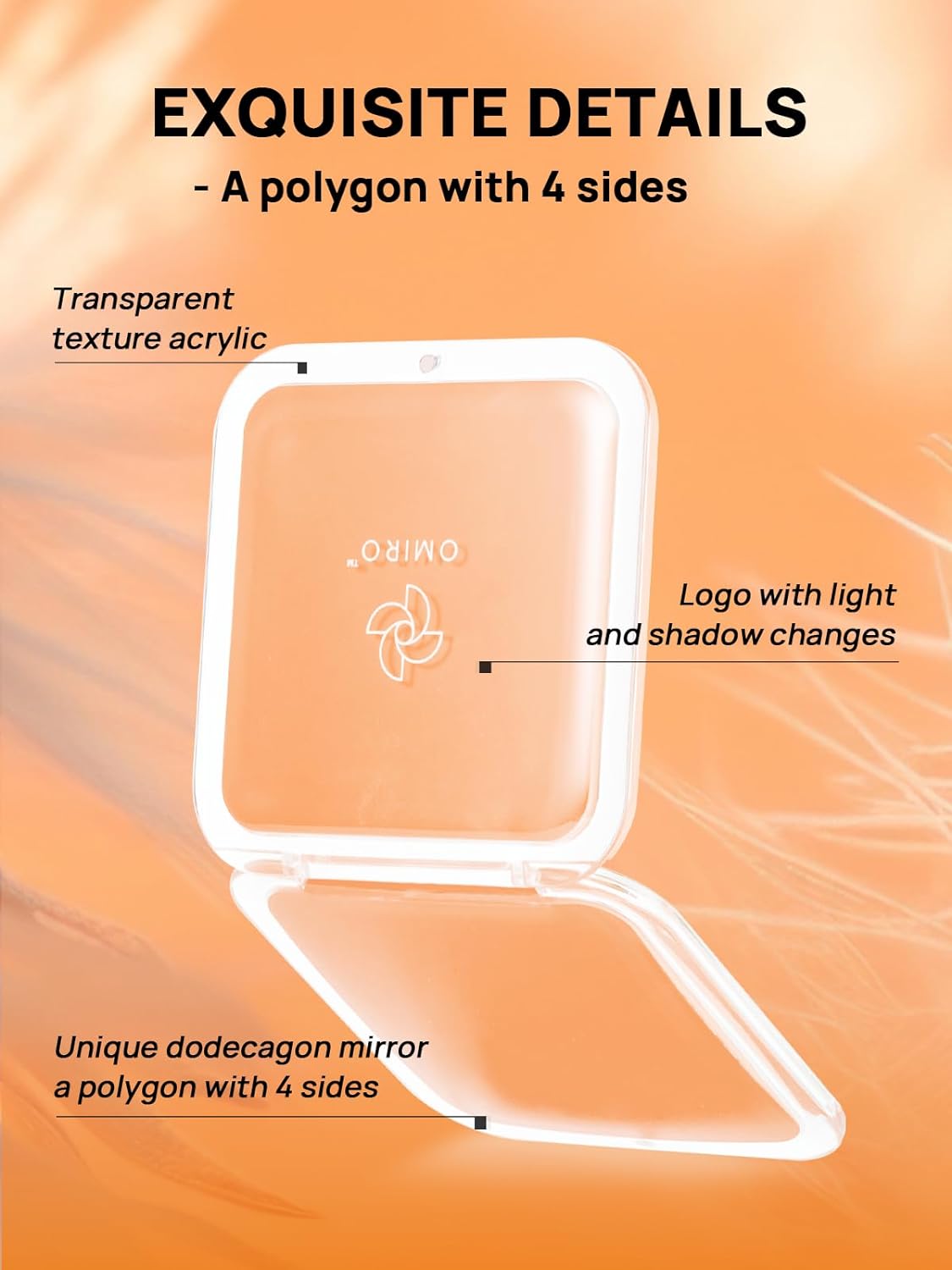 Compact Mirror Magnifying Pocket Mirror 10X Small Travel Folding Mirror for Handbag Square 3.5 inch (Peach Fuzz)