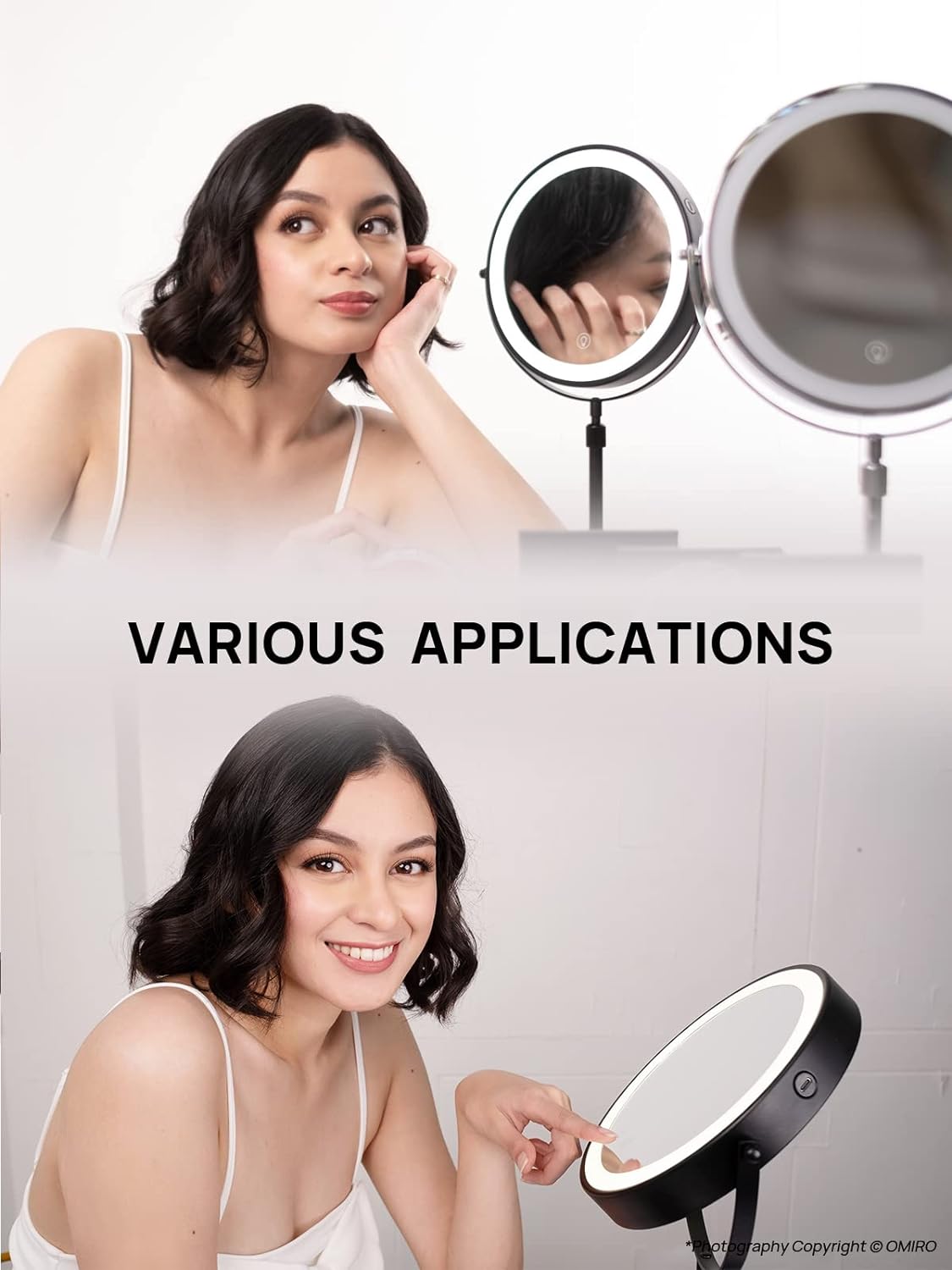8.5 Inches Lighted Makeup Mirror with 3X/10X Magnifications, Double Sided Swivel Vanity Mirror with Height-Adjustable Stand (Rose Gold)