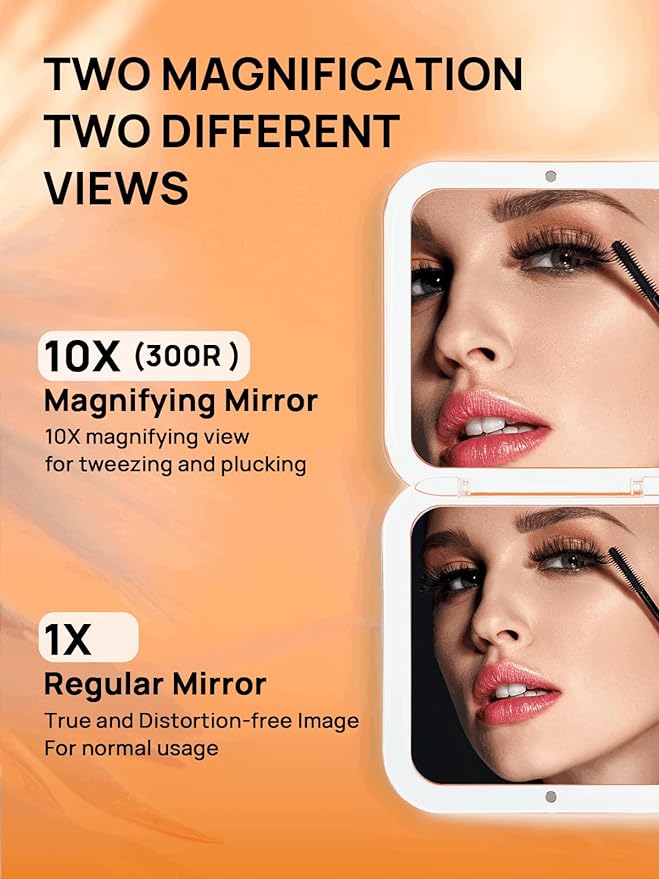 Compact Mirror Magnifying Pocket Mirror 10X Small Travel Folding Mirror for Handbag Square 3.5 inch (Peach Fuzz)