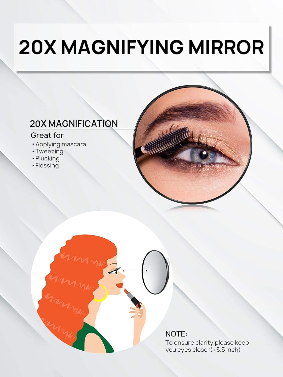 Bathroom Mirror, 6 Inch 20X Magnifying Makeup Mirror (Black,Round)