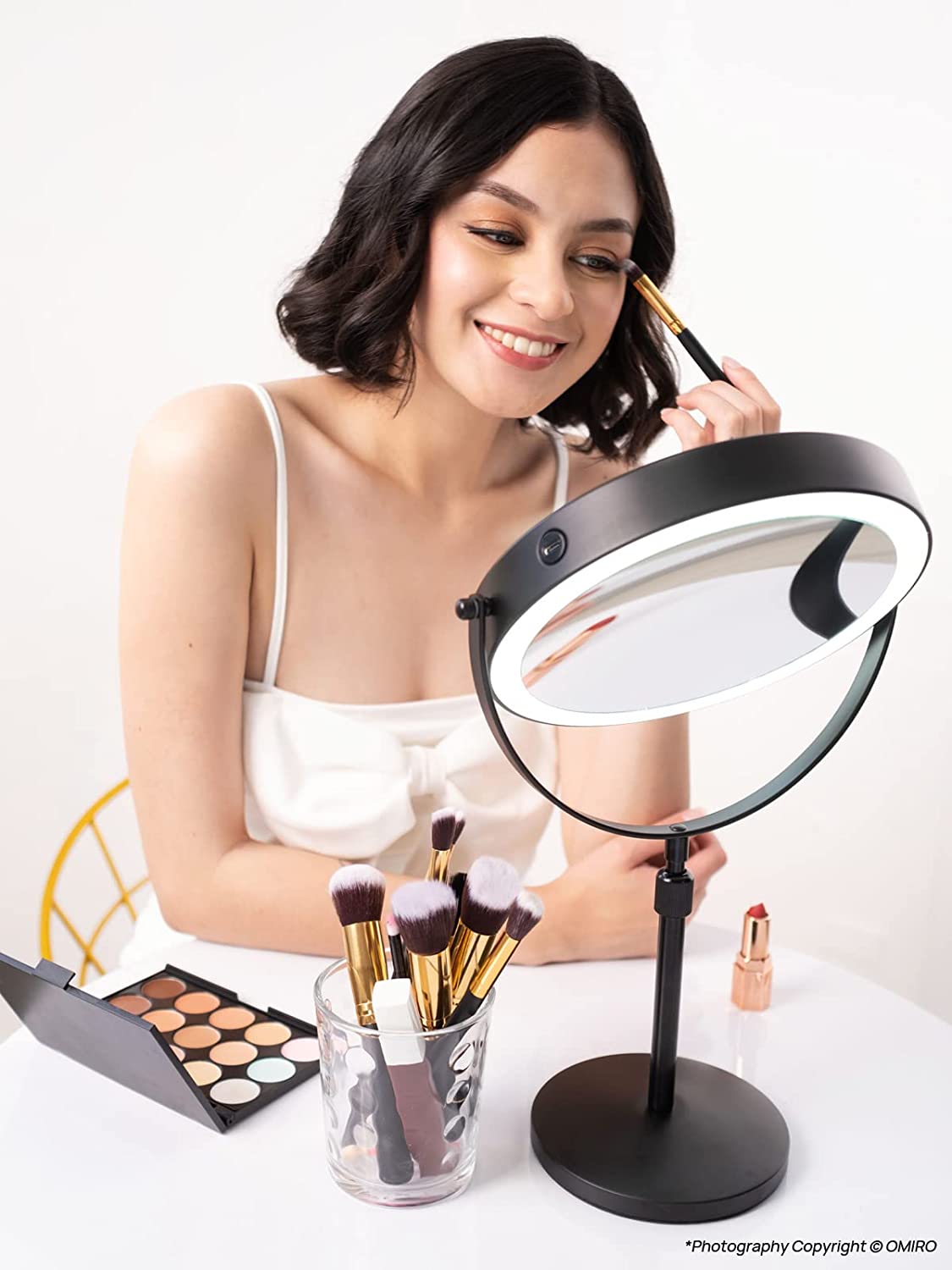 3X/10X Magnifying Makeup Mirror with Light, 8.5 Inches Double Sided Swivel-Free Vanity Mirror with height-adjustable stand (Black)