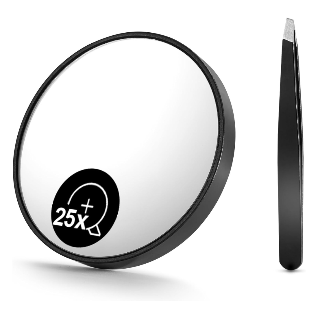 25X(150R) Magnifying Mirror and Eyebrow Tweezers Kit, 3.5" Two Suction Cups Magnifier Travel Set