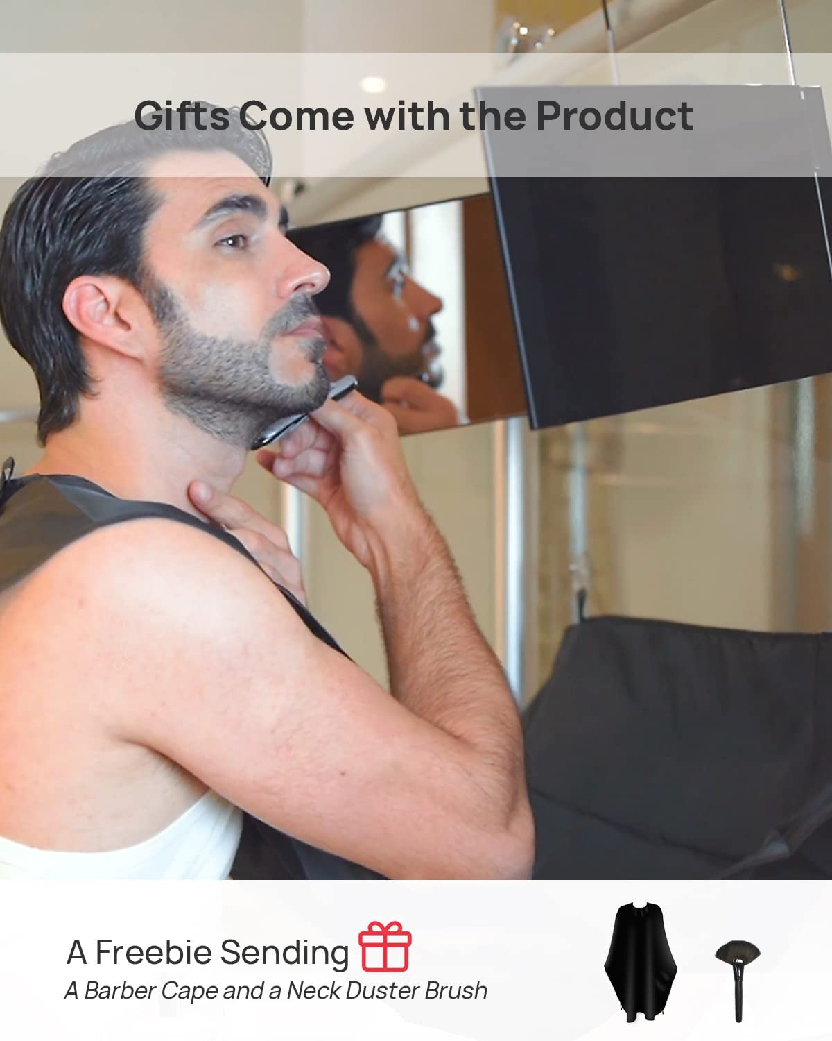 3 Way Mirror for Hair Cutting, 360 Trifold Self Haircut Mirror with Adjustable Telescoping Hooks, Multi-Functional for Makeup and Travel