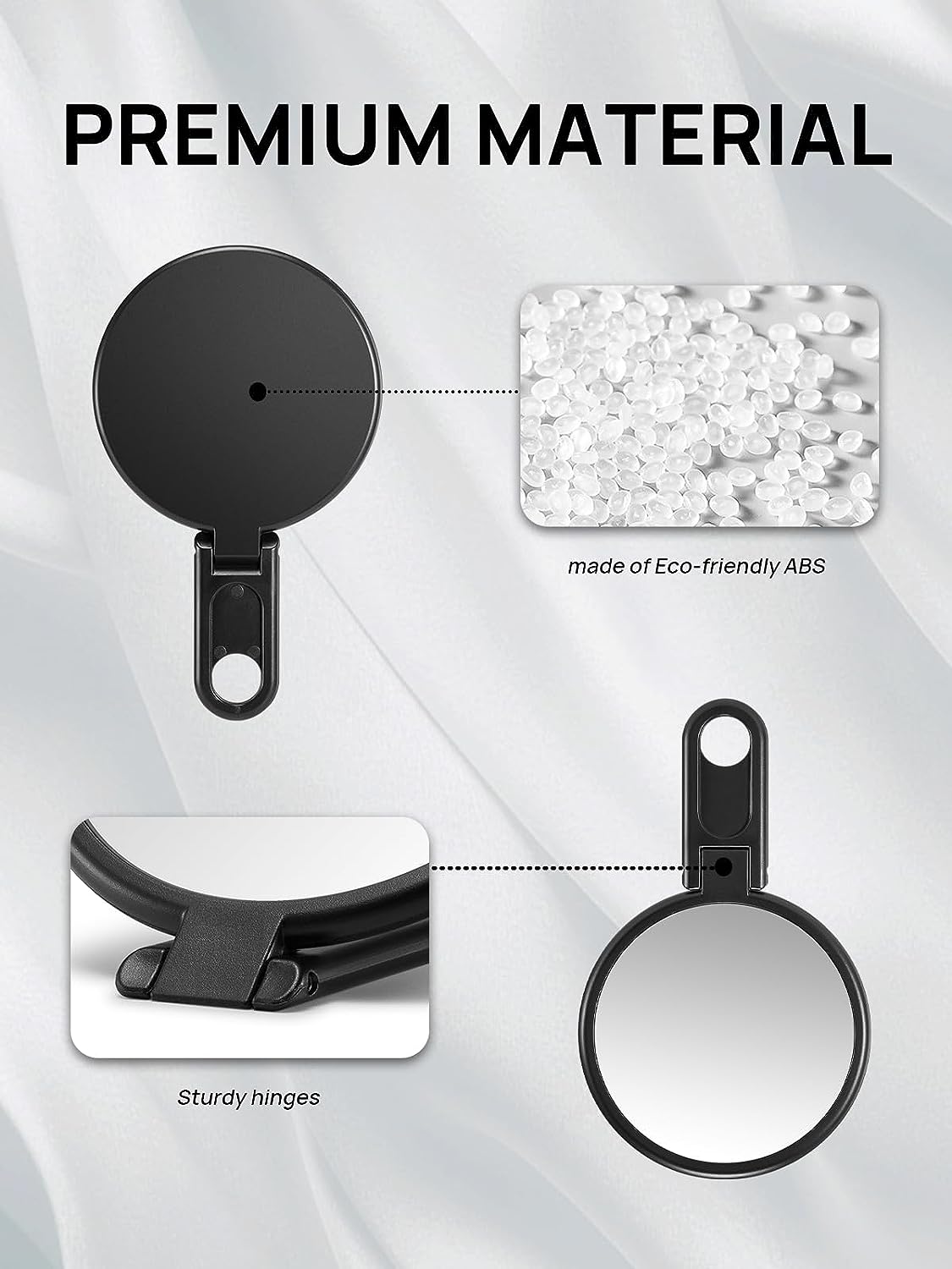 3" Compact Mirror with Adjustable Handle - Mini Folding Mirror for Makeup (Black, Pack of 1)