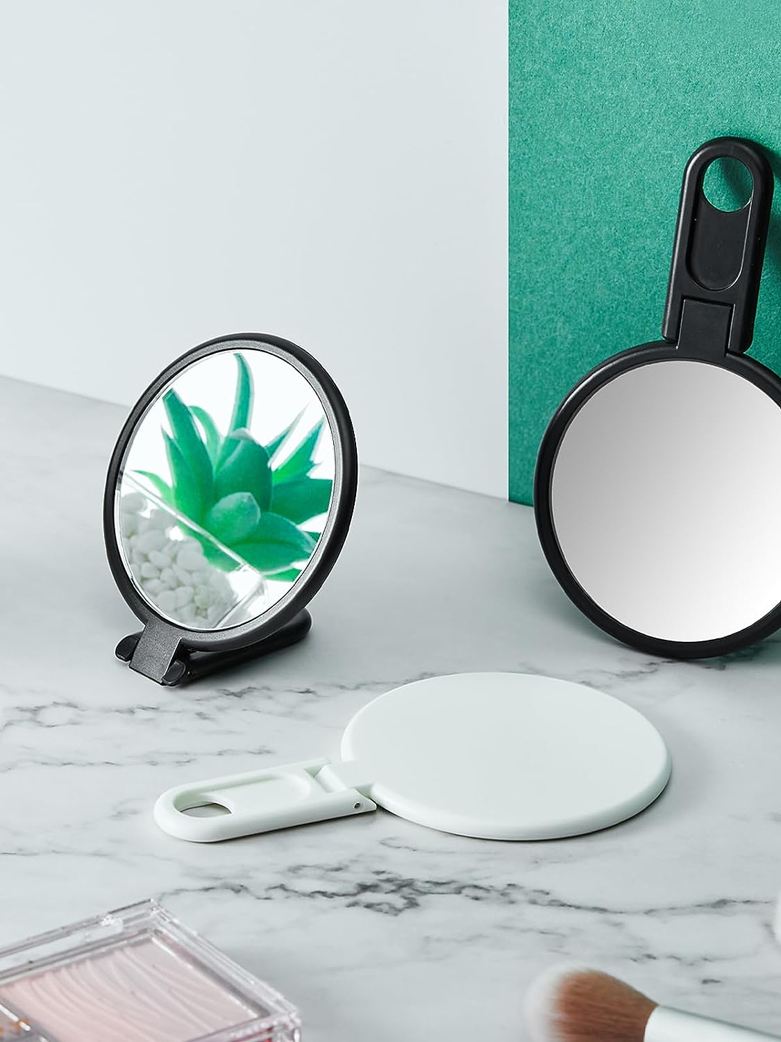 3" Compact Mirror with Adjustable Handle - Mini Folding Mirror for Makeup (Black, Pack of 1)