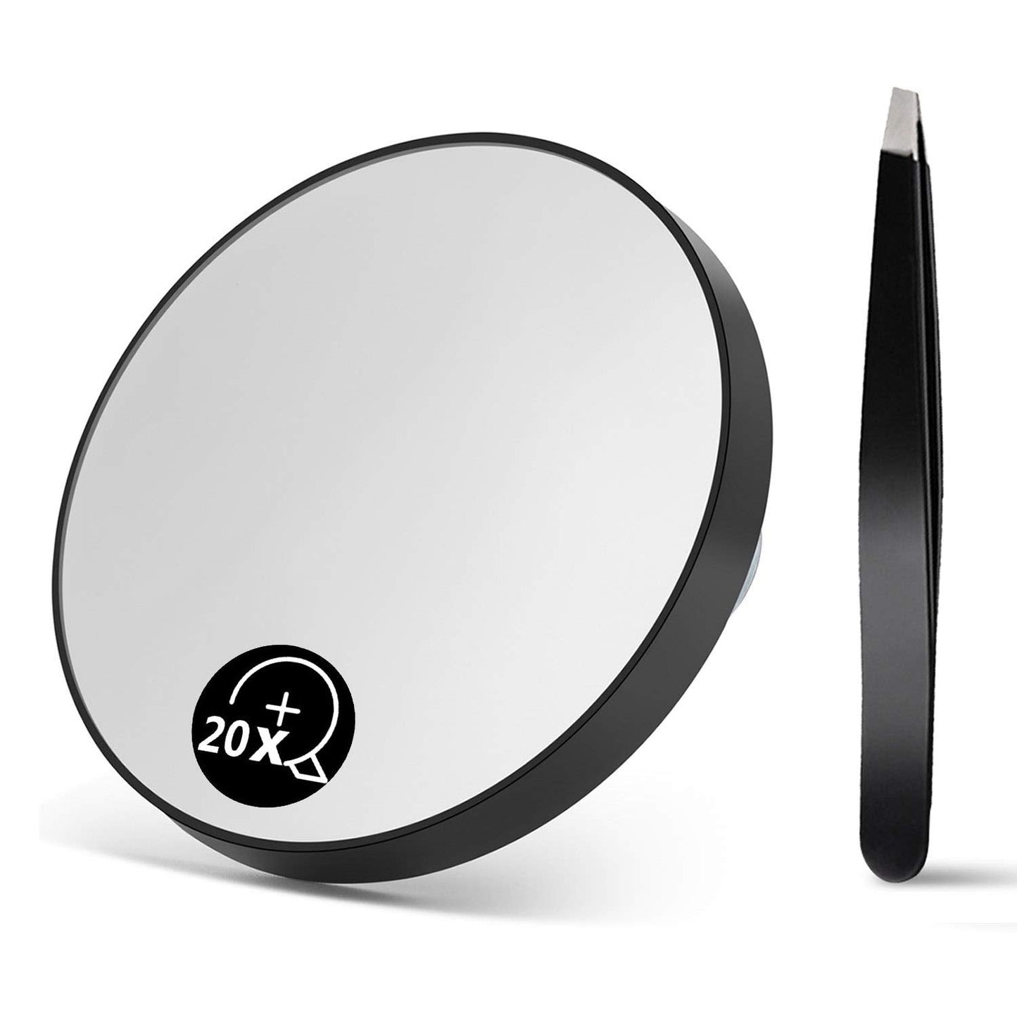 10X(300R) Magnifying Mirror and Eyebrow Tweezers Kit, 3.5" Two Suction Cups Magnifier Travel Set