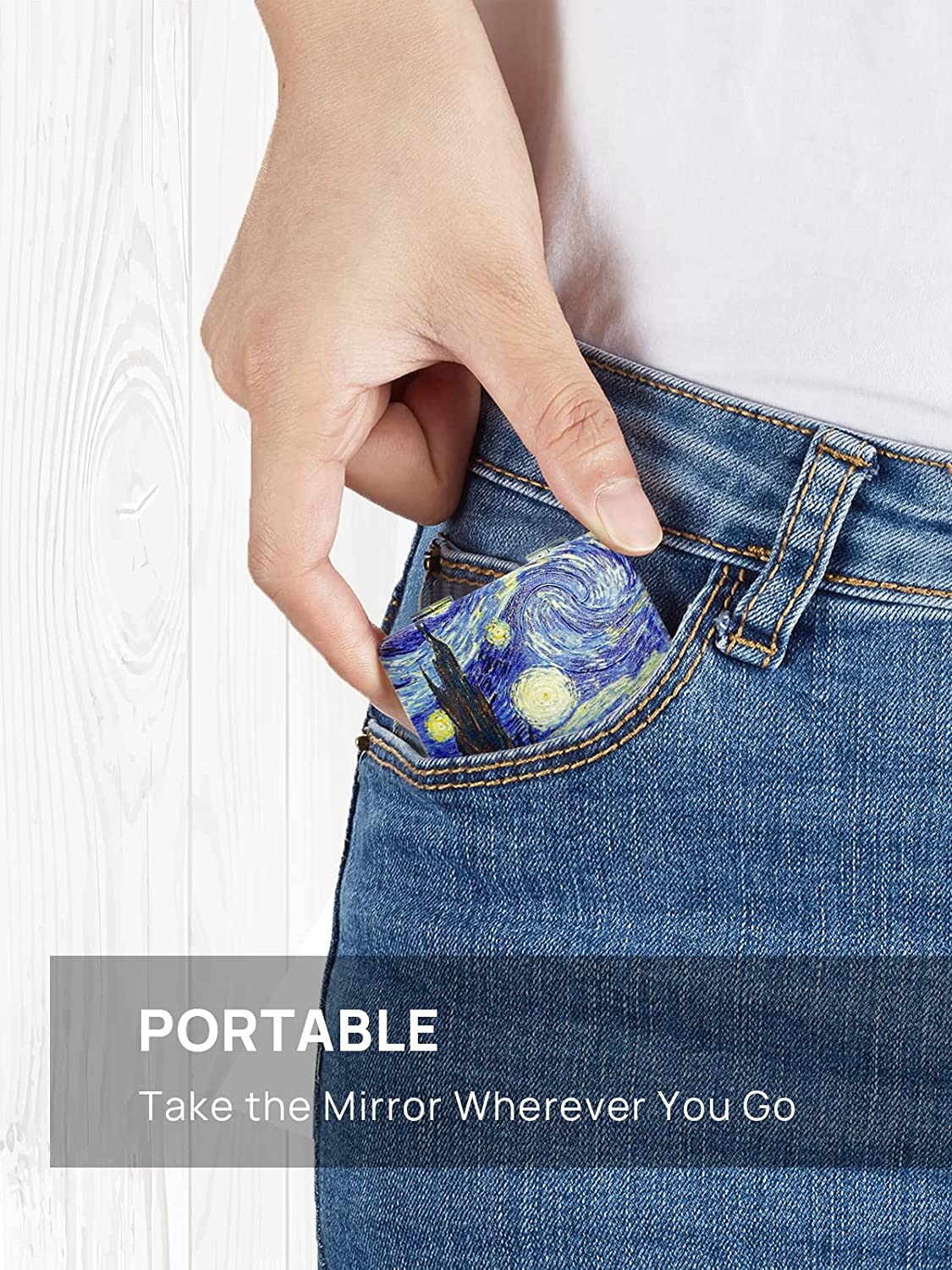1X/3X Magnifying Mirror, Unique Painting Compact Mirror with Classical PU Leather (The Starry Night)