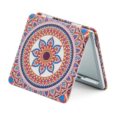 1X/3X Magnifying Mirror, Unique Painting Compact Mirror with Classical PU Leather (Pink Flamingos)