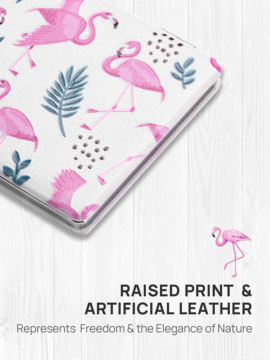 1X/3X Magnifying Mirror, Unique Painting Compact Mirror with Classical PU Leather (Pink Flamingos)