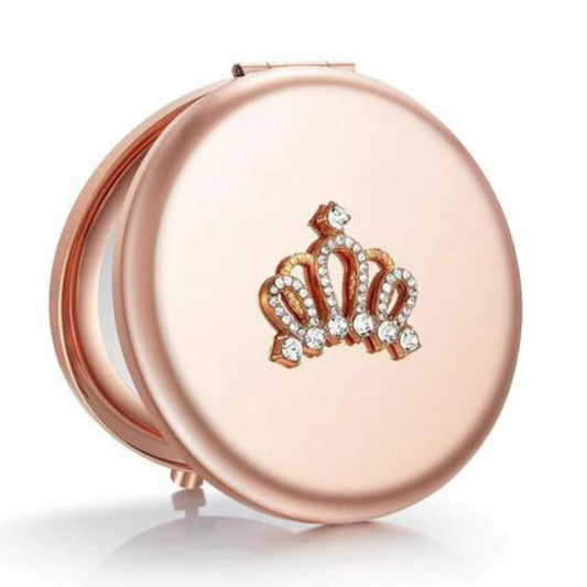 1X/10X Magnifying Compact Mirror, Small Crown Engraved Pocket Makeup Mirror Gift for Her Women Mom(Rose Gold)