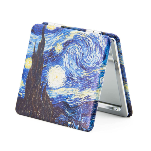 1X/3X Magnifying Mirror, Unique Painting Compact Mirror with Classical PU Leather (The Starry Night)