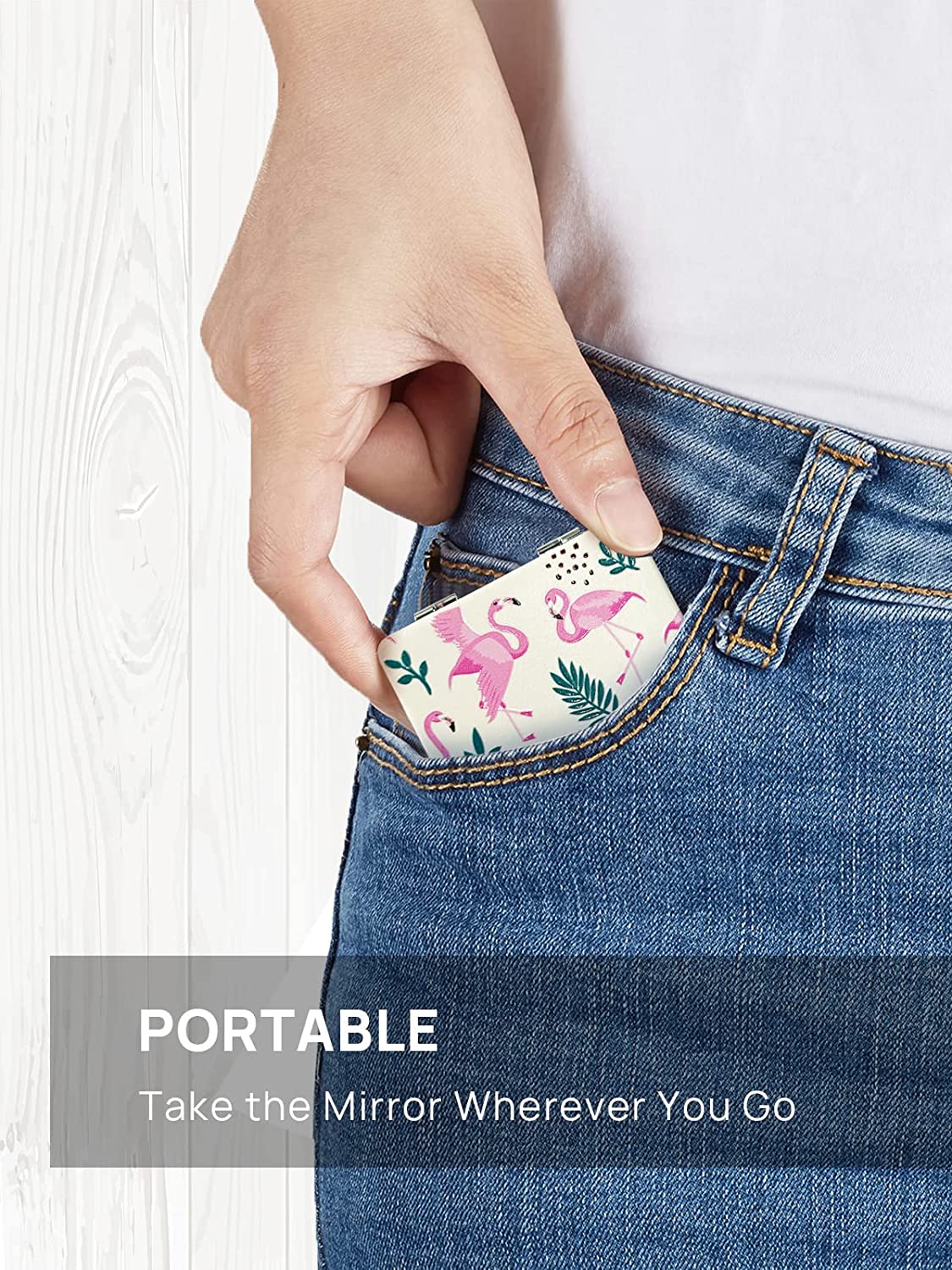 1X/3X Magnifying Mirror, Unique Painting Compact Mirror with Classical PU Leather (Pink Flamingos)