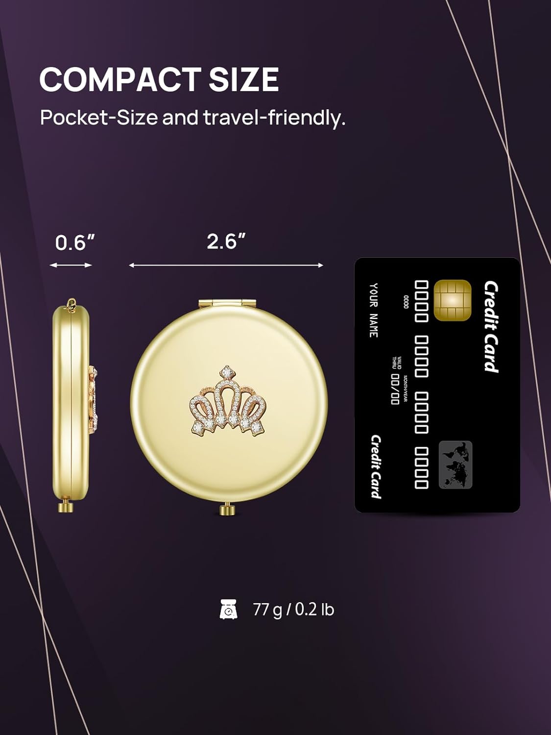 1X/10X Magnifying Compact Mirror, Small Crown Engraved Pocket Makeup Mirror Gift for Her Women Mom(Rose Gold)