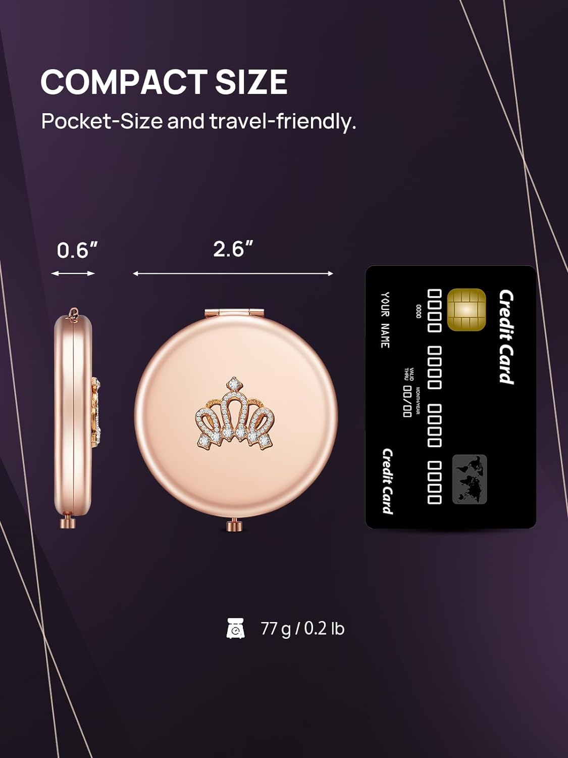 1X/10X Magnifying Compact Mirror, Small Crown Engraved Pocket Makeup Mirror Gift for Her Women Mom(Rose Gold)