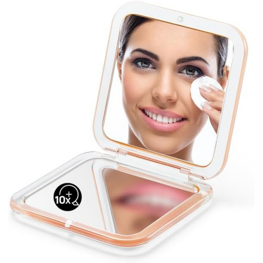 Compact Mirror Magnifying Pocket Mirror 10X Small Travel Folding Mirror for Handbag Square 3.5 inch (Peach Fuzz)