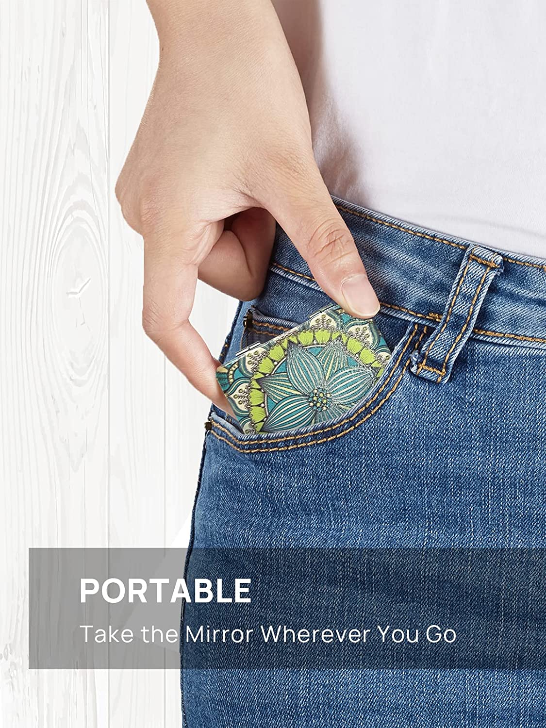 1X/3X Magnifying Mirror, Unique Painting Compact Mirror with Classical PU Leather (Flower Mandala 2)
