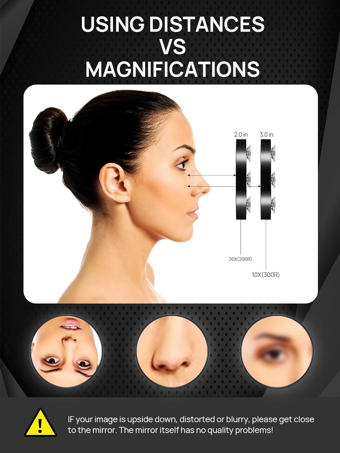 20X(200R) Magnifying Mirror and Eyebrow Tweezers Kit, 3.5" Three Suction Cups Magnifier Travel Set