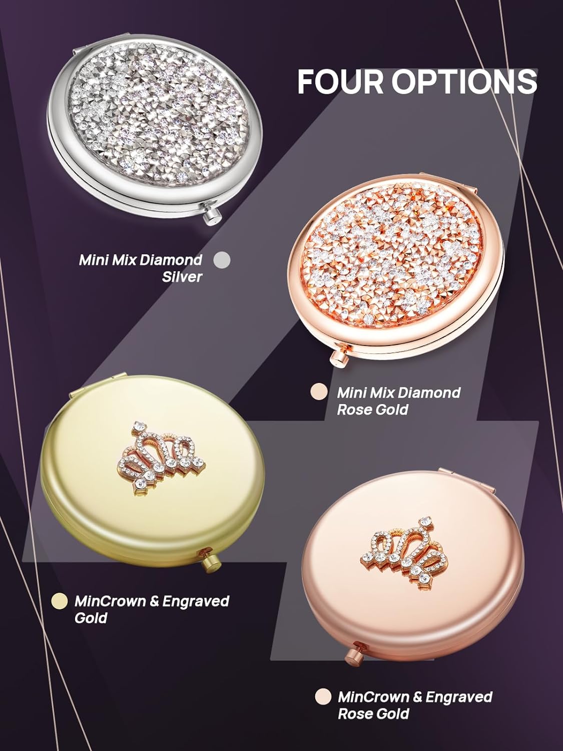 1X/10X Magnifying Compact Mirror, Small Crown Engraved Pocket Makeup Mirror Gift for Her Women Mom(Rose Gold)