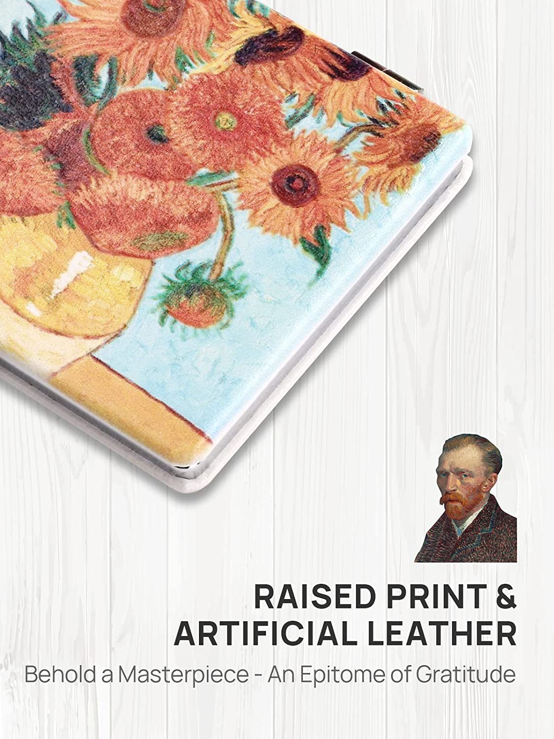 1X/3X Magnifying Mirror, Unique Painting Compact Mirror with Classical PU Leather (Sunflowers)