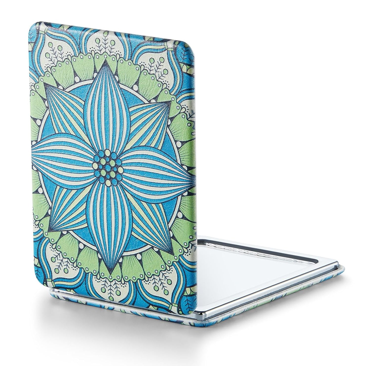 1X/3X Magnifying Mirror, Unique Painting Compact Mirror with Classical PU Leather (Flower Mandala 2)