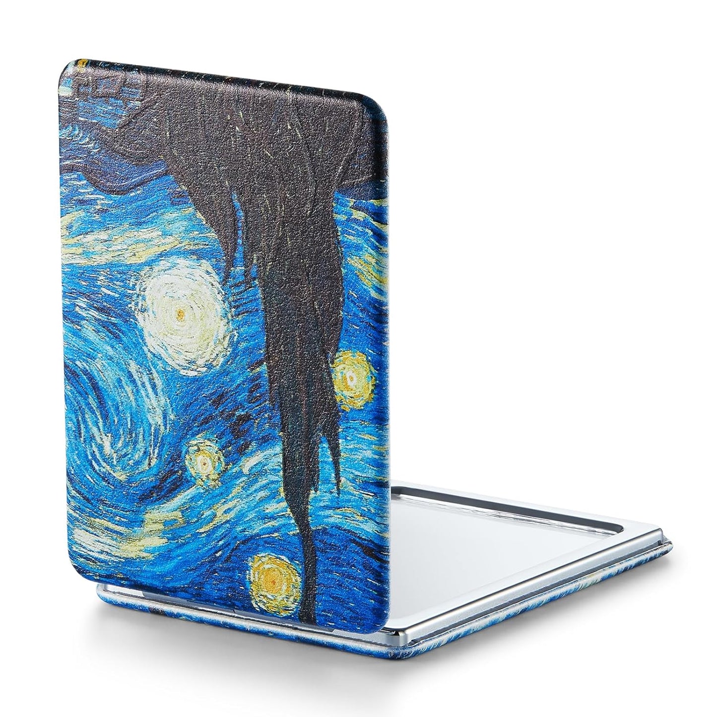 1X/3X Magnifying Mirror, Unique Painting Compact Mirror with Classical PU Leather (The Starry Night)