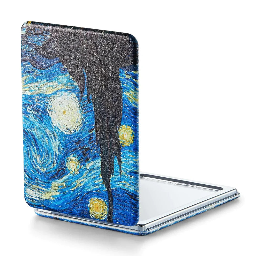 1X/3X Magnifying Mirror, Unique Painting Compact Mirror with Classical PU Leather (Sunflowers)