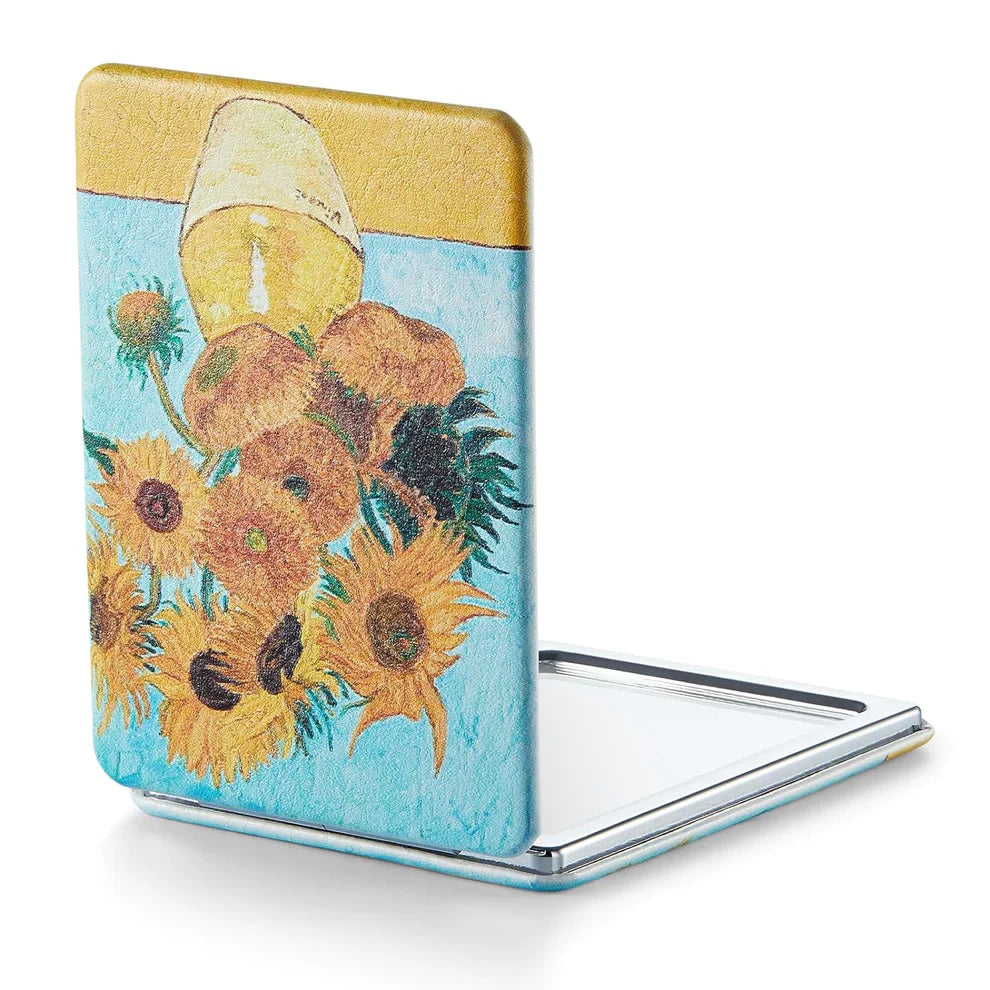 1X/3X Magnifying Mirror, Unique Painting Compact Mirror with Classical PU Leather (Sunflowers)