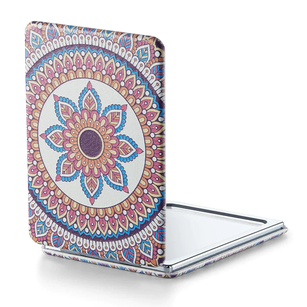 1X/3X Magnifying Mirror, Unique Painting Compact Mirror with Classical PU Leather (Sunflowers)