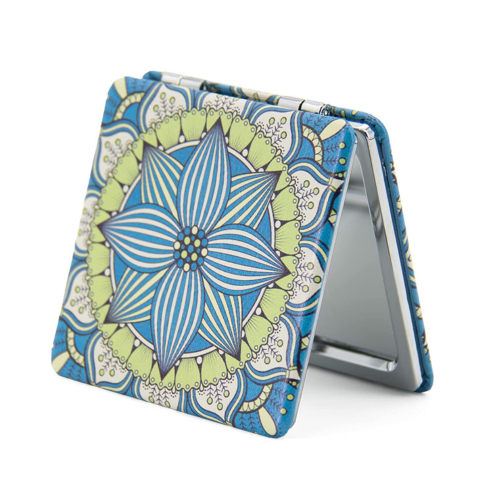 1X/3X Magnifying Mirror, Unique Painting Compact Mirror with Classical PU Leather (Flower Mandala 2)