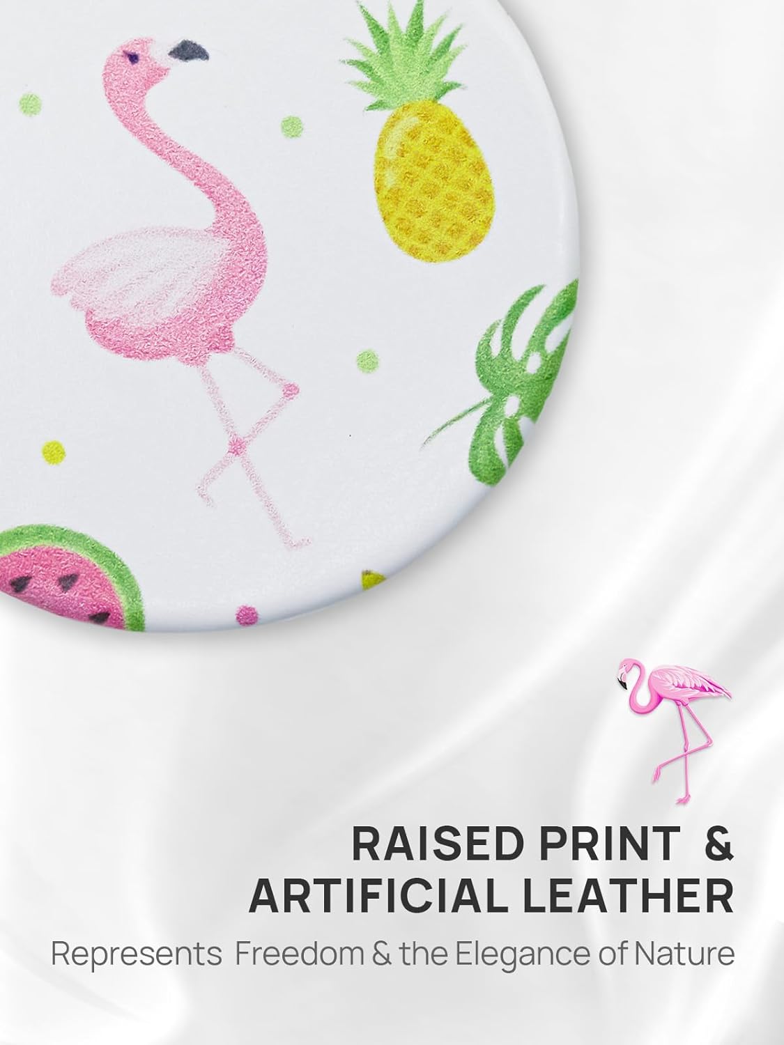 1X/10X(300R) Compact Magnifying Mirror, Unique Painting Pocket Mirror with Classical PU Leather (Round，Flamingo and Tropical Print)