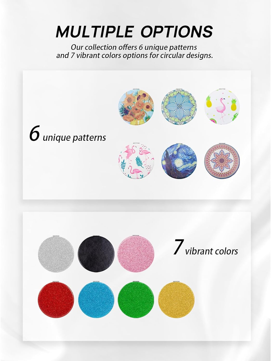 1X/10X(300R) Compact Magnifying Mirror, Unique Painting Pocket Mirror with Classical PU Leather (Round，Flamingo and Tropical Print)