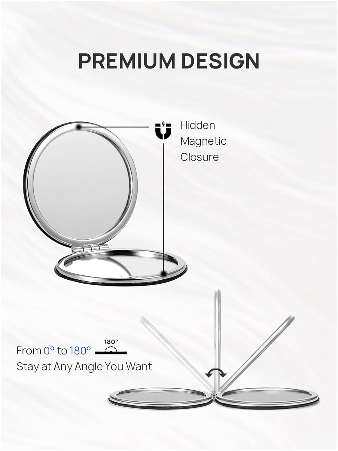 1X/10X(300R) Compact Magnifying Mirror, Unique Painting Pocket Mirror with Classical PU Leather (Round，Flamingo and Tropical Print)