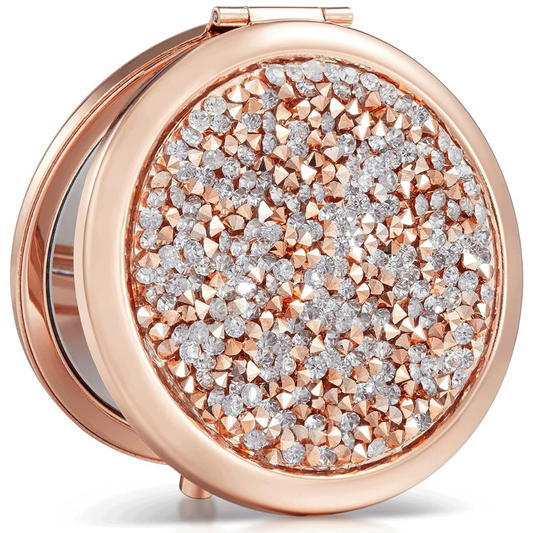 1X/10X(300R) Magnifying Compact Mirror, Mini Mix Diamond Metal Pocket Makeup Mirror (Rose Gold)