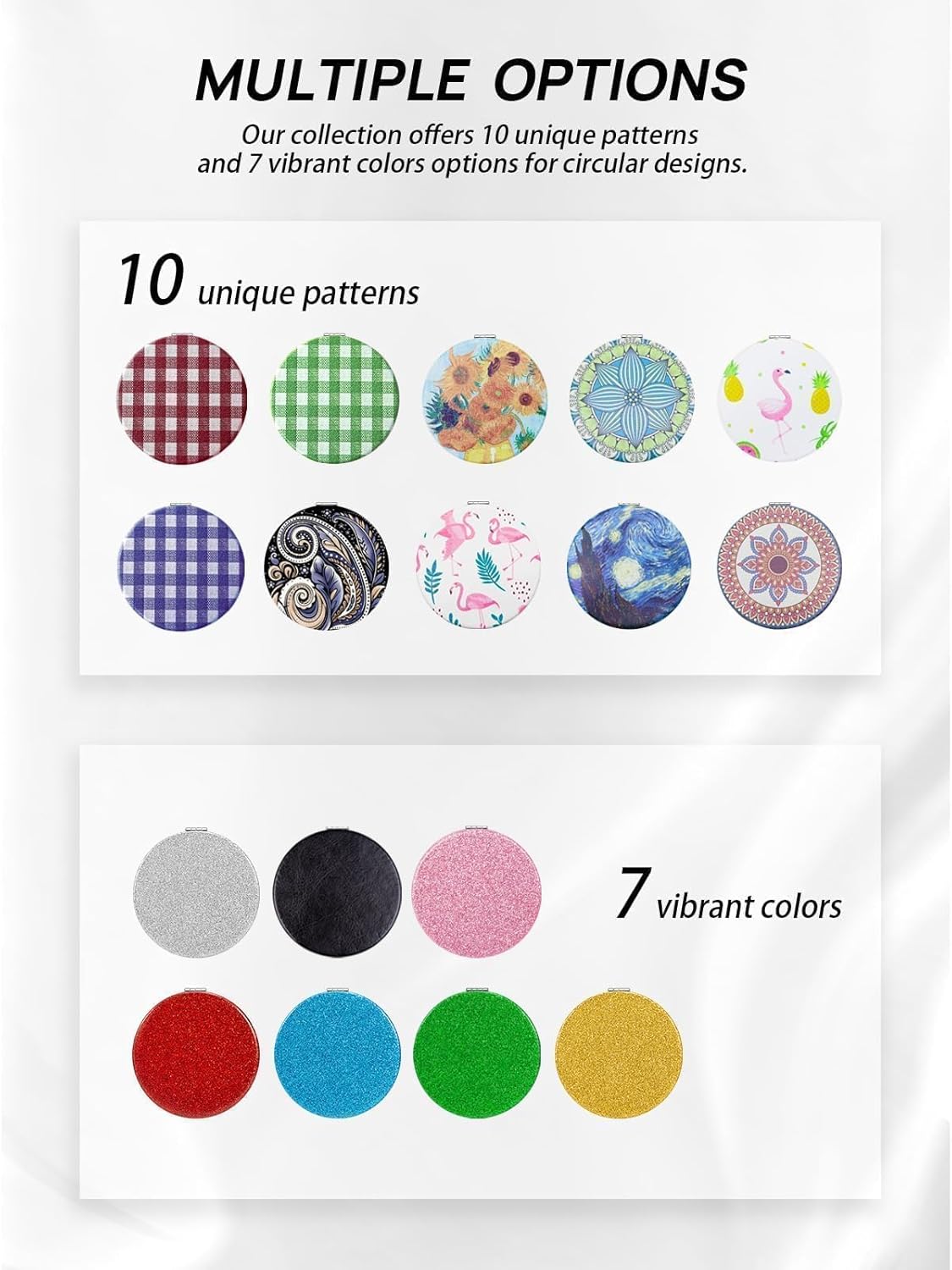 1X/10X(300R) Compact Magnifying Mirror, Unique Painting Pocket Mirror with Classical PU Leather (Round,Paisley)